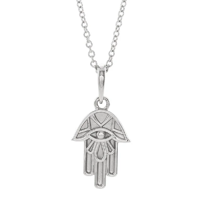 Ladies necklaces for twirlers -Platinum Small Hamsa Necklace, 16-18 Inch