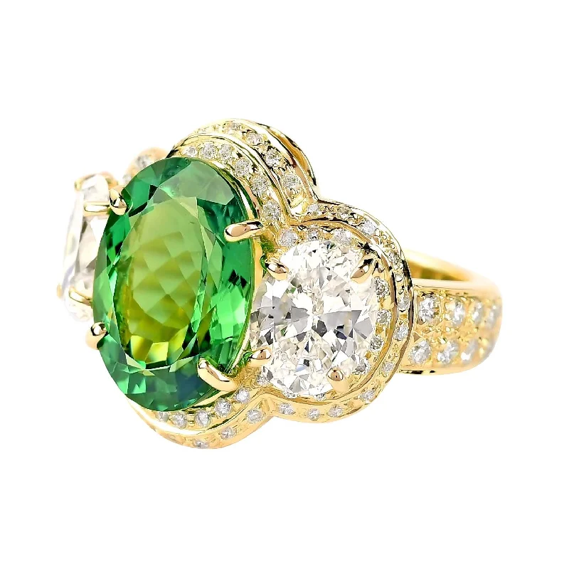 ladies-wedding-rose-gold-rings-Ring - Green Tourmaline, Cubic Zirconia And Diamond