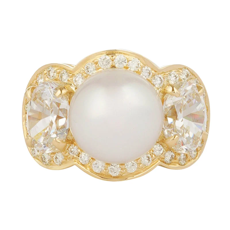 ladies-asscher-cut-rose-gold-rings-Ring - South Sea Pearl And Cubic Zirconia (2221B)