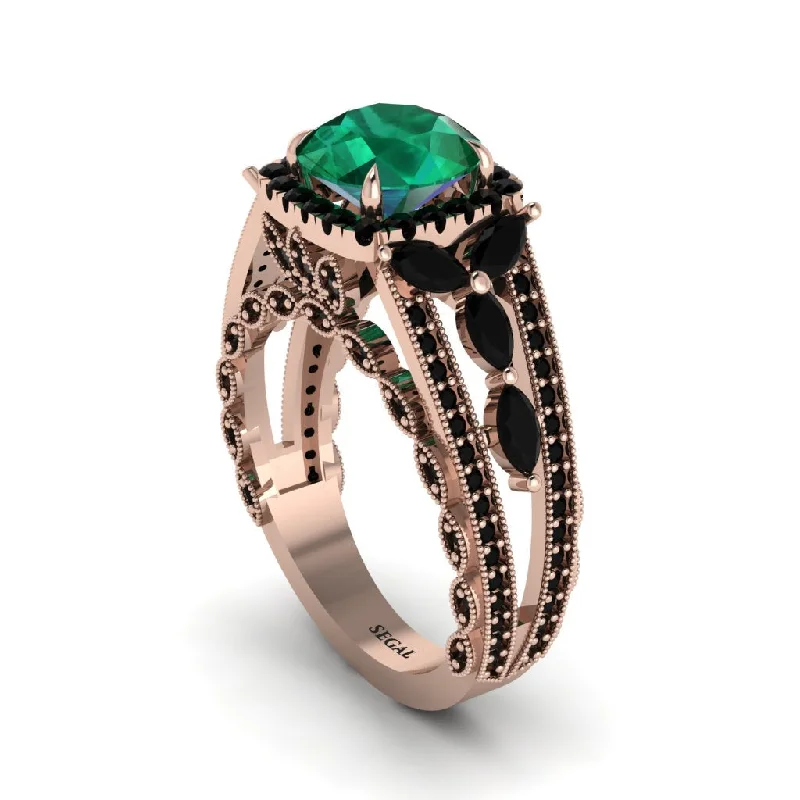 engagement-emerald-channel-set-rings-Emerald Eternal Embrace Double Shank Filigree Engagement Ring - Celine No. 35