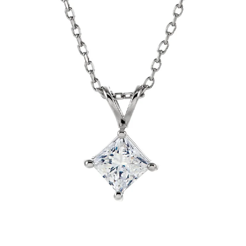 Ladies necklaces rustic shine -1/2 Ct Princess Diamond Solitaire Necklace in 14k White Gold, 18 Inch