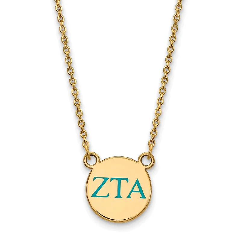 Ladies necklaces for guide vibes -14K Plated Silver Zeta Tau Alpha Small Turquoise Enamel Greek Necklace