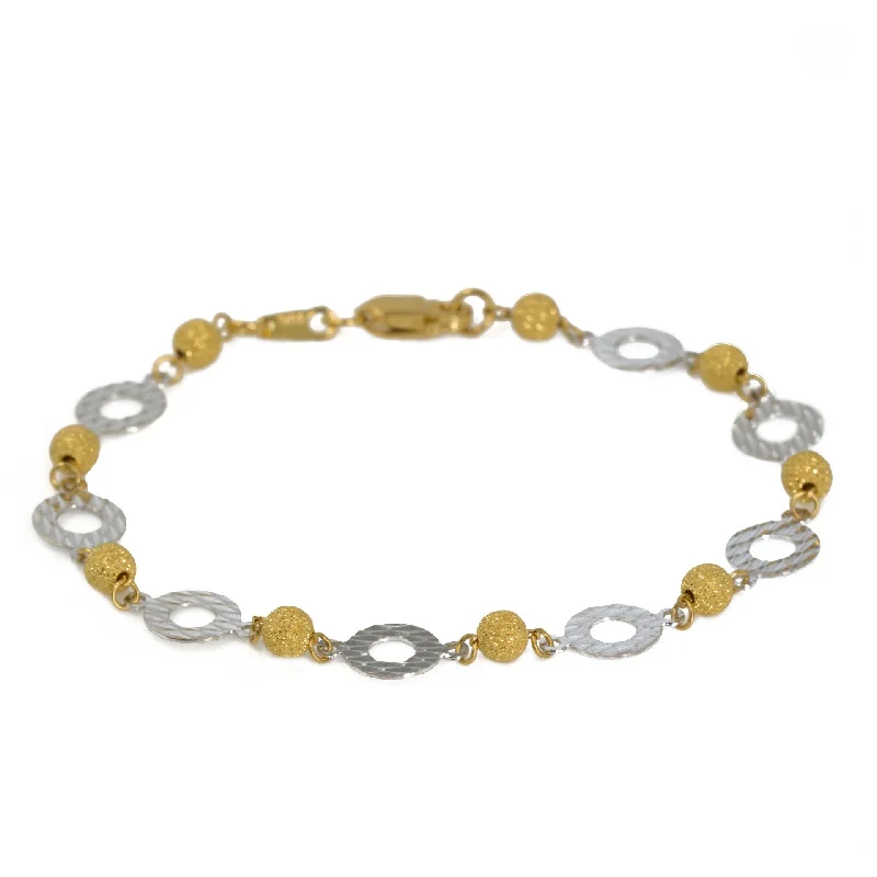 Ladies bracelets trendy elegance -22K Multi Tone Gold Bracelet W/ White Gold Discs & Glass Blast Beads