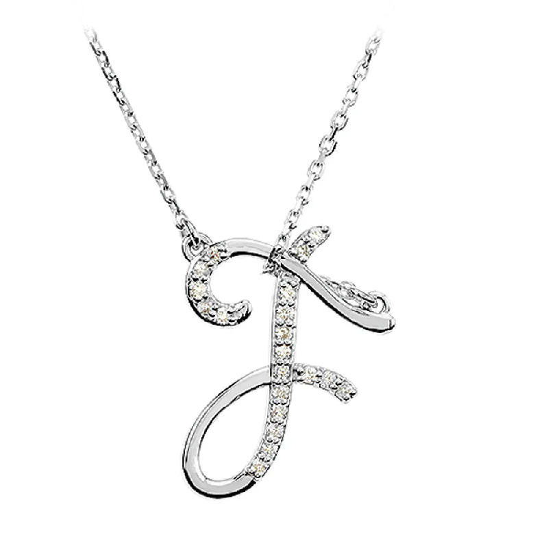 Ladies necklaces fun brilliance -1/10 Ctw Diamond Sterling Silver Medium Script Initial F Necklace 16in