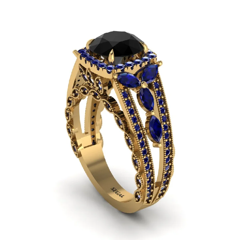 engagement-sapphire-channel-set-rings-Black Diamond Eternal Embrace Double Shank Filigree Engagement Ring - Celine No. 67