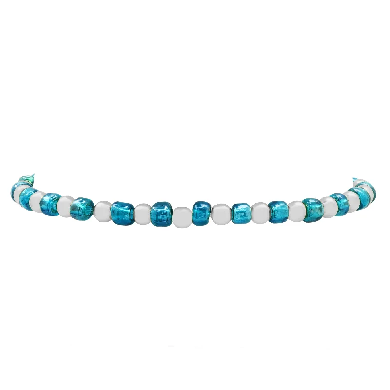 Ladies bracelets with paw pendants -IRIDESCENT BALL STRETCH BRACELET SILVER AND TEAL