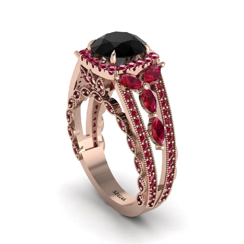 engagement-modern-platinum-rings-Black Diamond Eternal Embrace Double Shank Filigree Engagement Ring - Celine No. 53