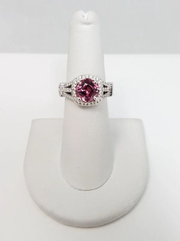 ladies-ruby-accent-rings-Precious 18k White Gold Natural Tourmaline Diamond Ring