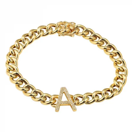 Ladies bracelets for visionary vibes -14K Yellow Gold Diamond Initial Link Bracelet