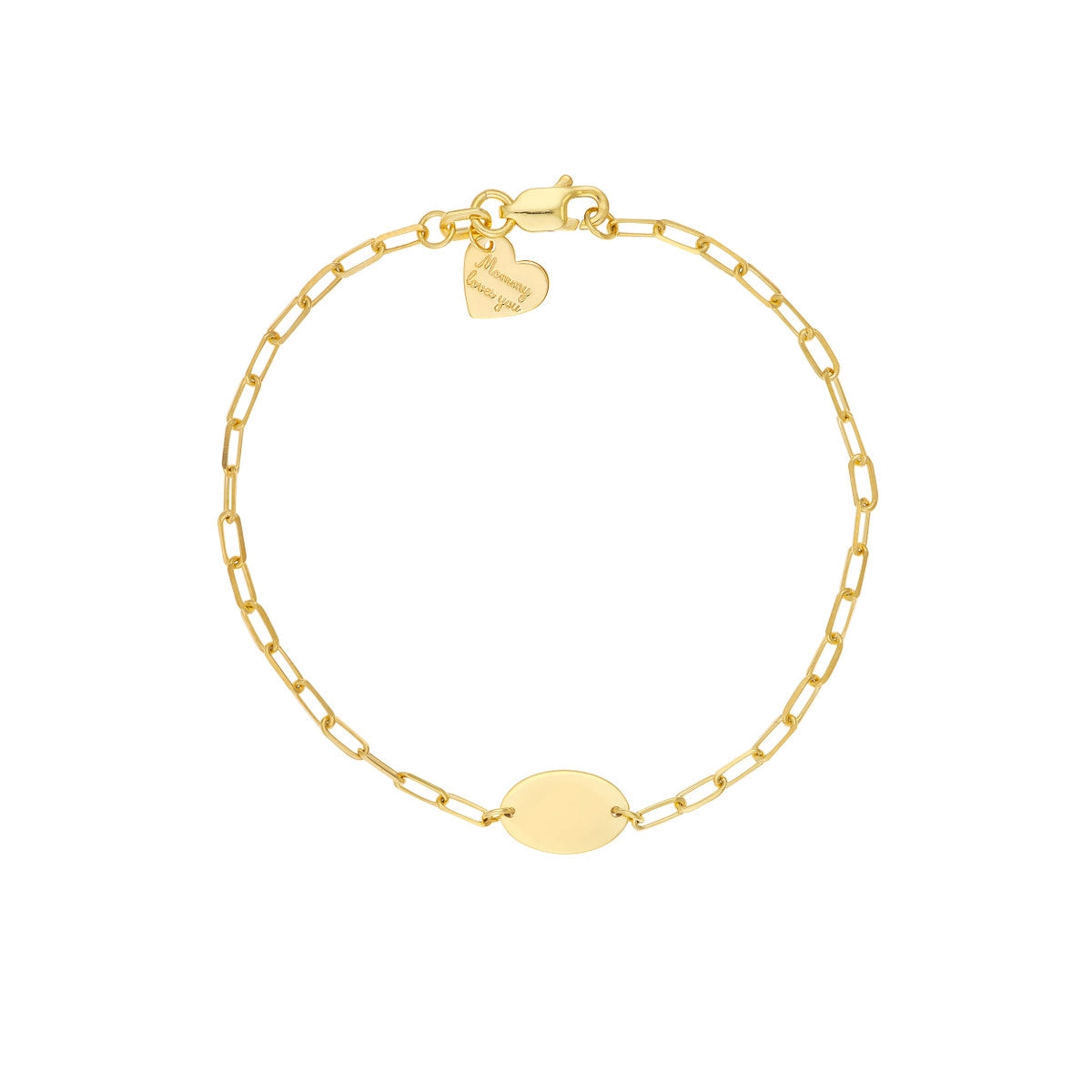 Ladies bracelets for spa vibes -14K Yellow Gold Oval Disc and Heart Paperclip Bracelet