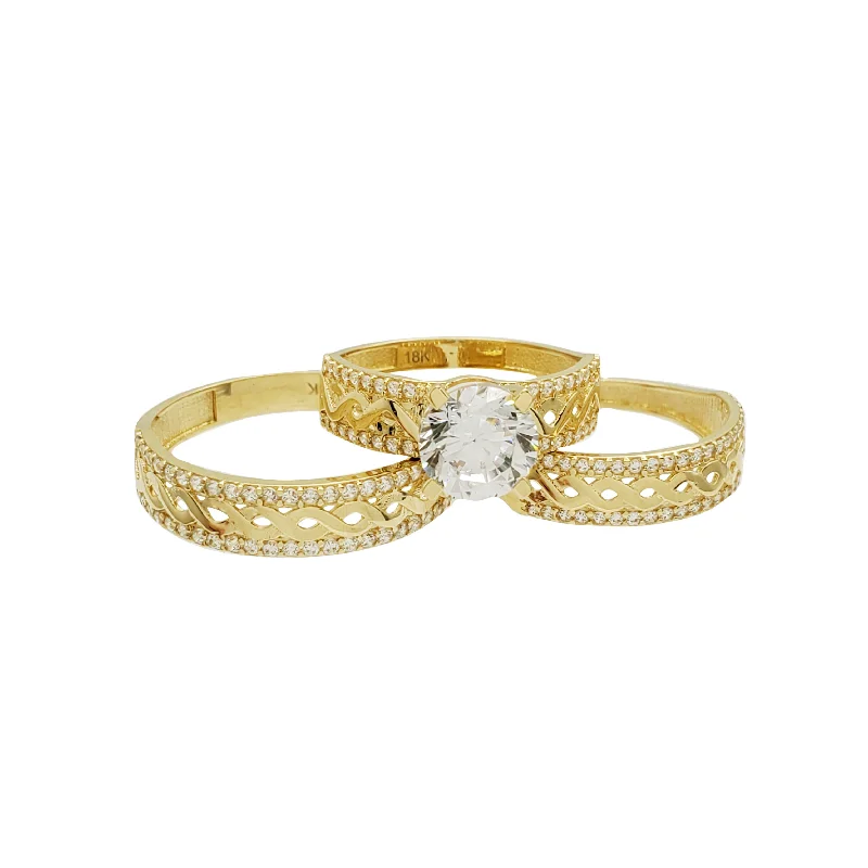 engagement-white-gold-cathedral-rings-Three-Rings Cuban Link Engagement Wedding Set (18K)