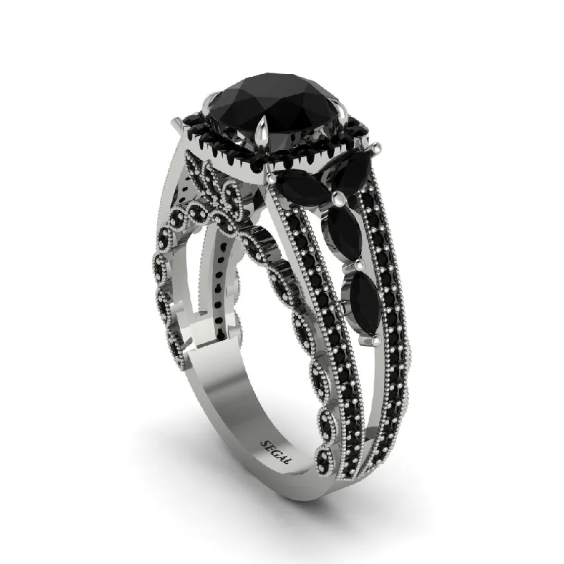 engagement-custom-white-gold-rings-Black Diamond Eternal Embrace Double Shank Filigree Engagement Ring - Celine No. 39