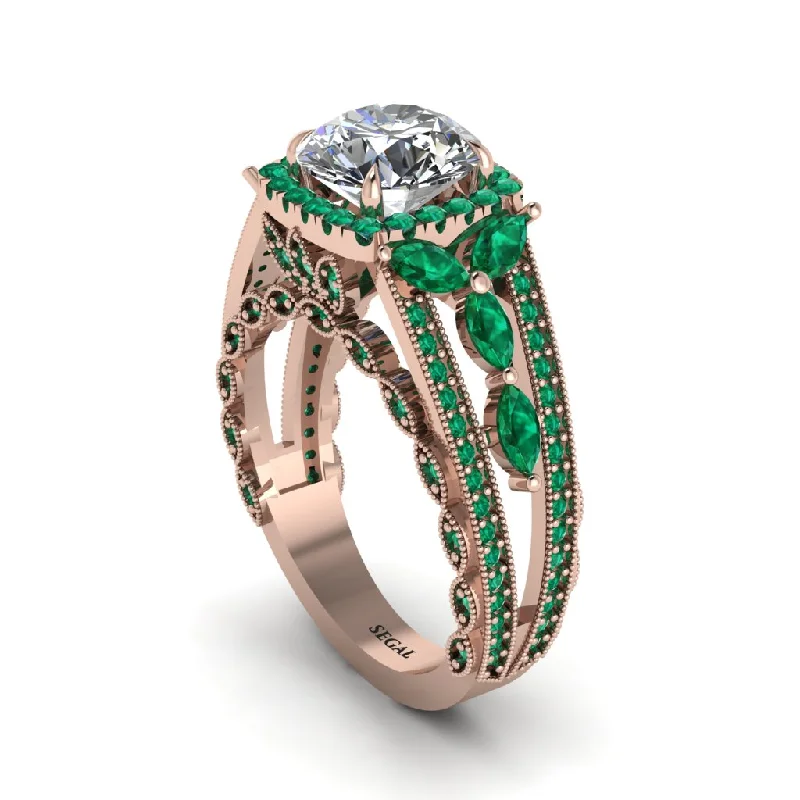 engagement-radiant-cut-emerald-rings-Diamond Eternal Embrace Double Shank Filigree Engagement Ring - Celine No. 17