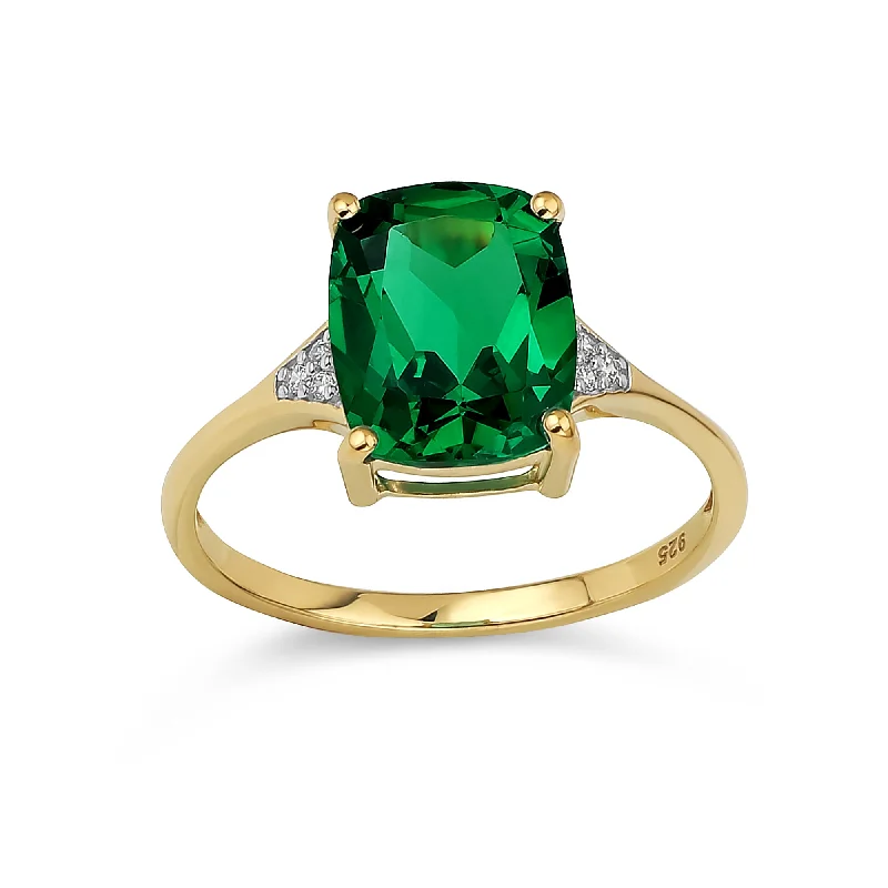 engagement-radiant-cut-emerald-rings-3.5CT Green Emerald Cut Gemstone Engagement Ring, 14K Gold Plated Silver