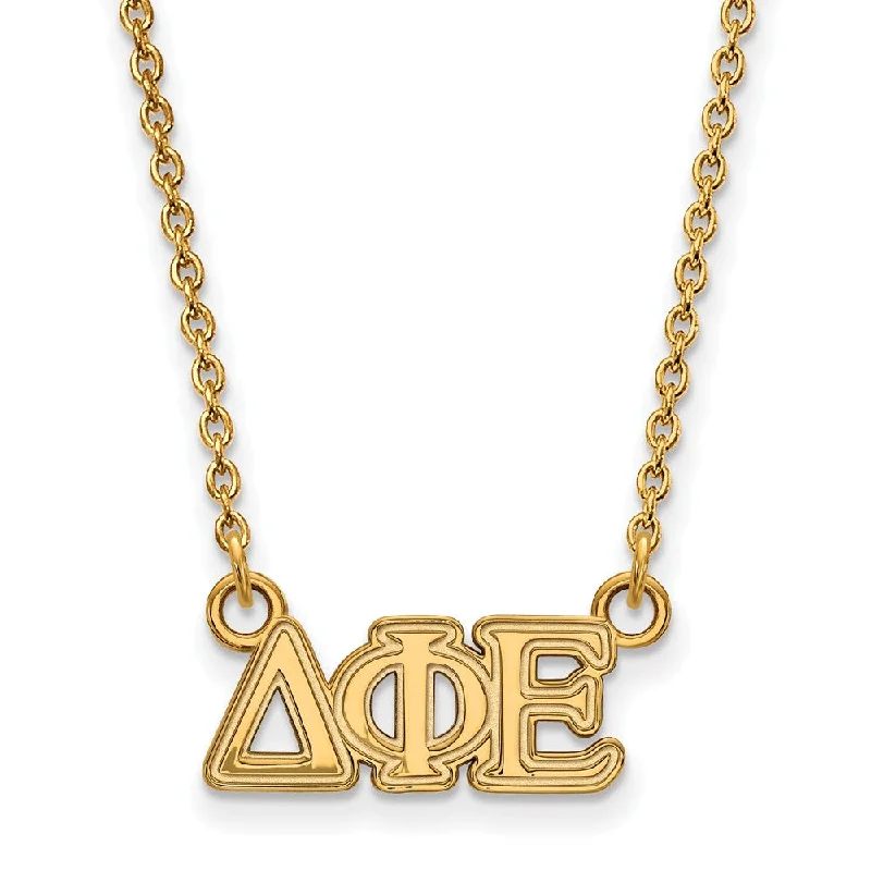 Ladies necklaces sleek modernity -14K Plated Silver Delta Phi Epsilon XS (Tiny) Greek Letters Necklace