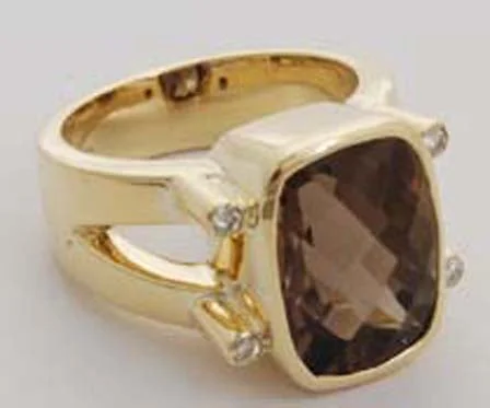 ladies-birthstone-gold-rings-Repair - Ring - Smokey Quartz and Diamond (1459H)