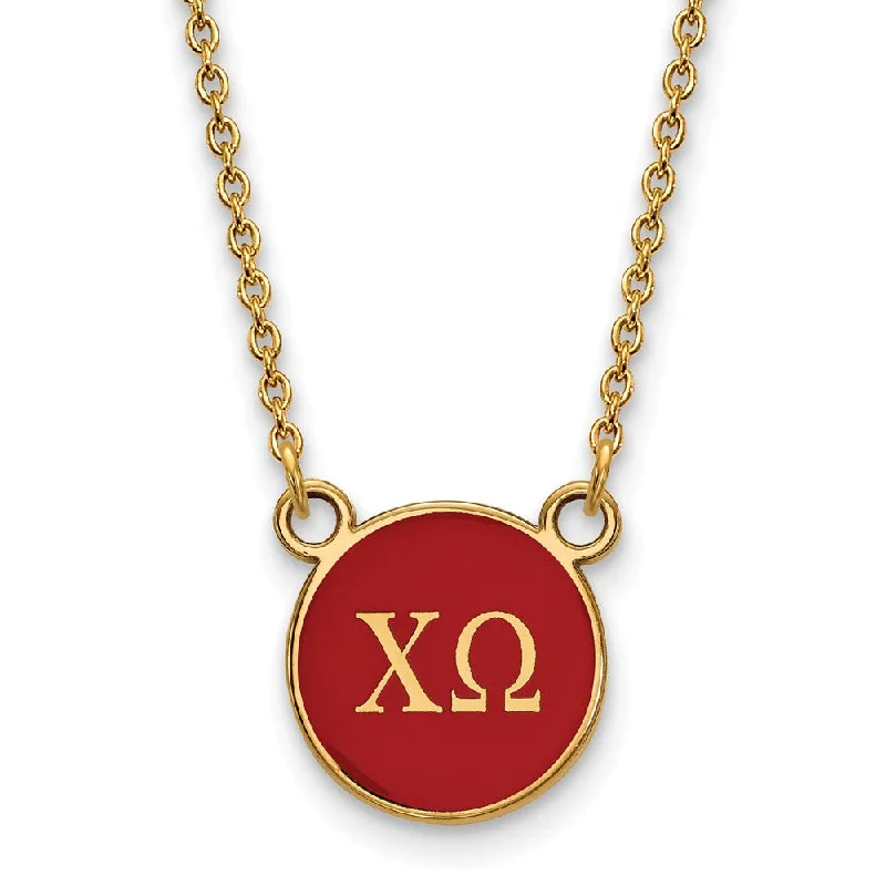 Ladies necklaces thick charm -14K Plated Silver Chi Omega Small Red Enamel Disc Necklace