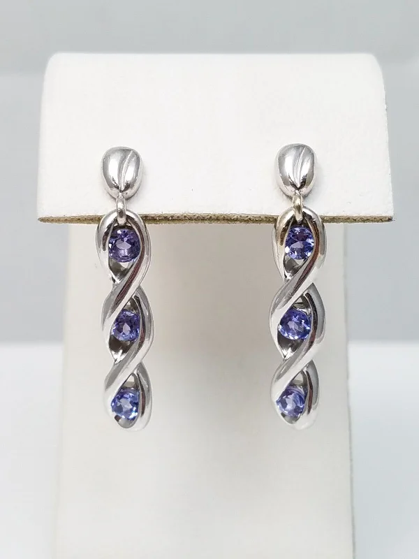 ladies-elegant-rose-gold-earrings-Sexy 14k White Gold Natural Tanzanite Dangle Earrings