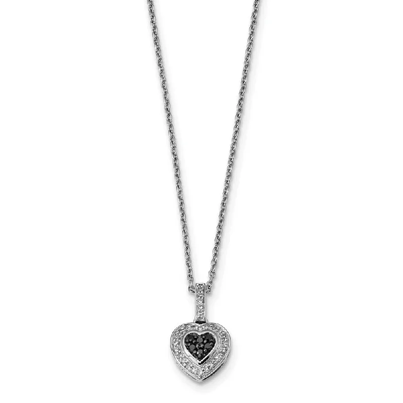 Ladies necklaces vintage elegance -1/4 Ctw Black & White Diamond 11mm Heart Necklace in Sterling Silver