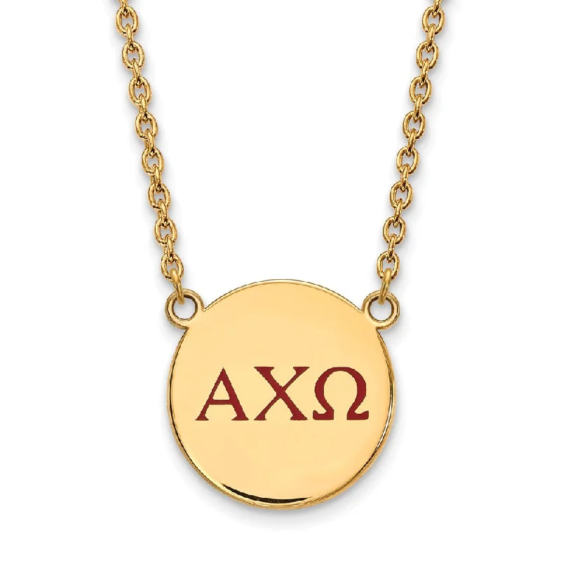 Ladies necklaces for makers -14K Plated Silver Alpha Chi Omega Large Red Enamel Greek Necklace