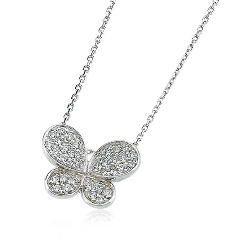 Ladies necklaces for craft days -Butterfly Necklace with Cubic Zirconia in Sterling Silver