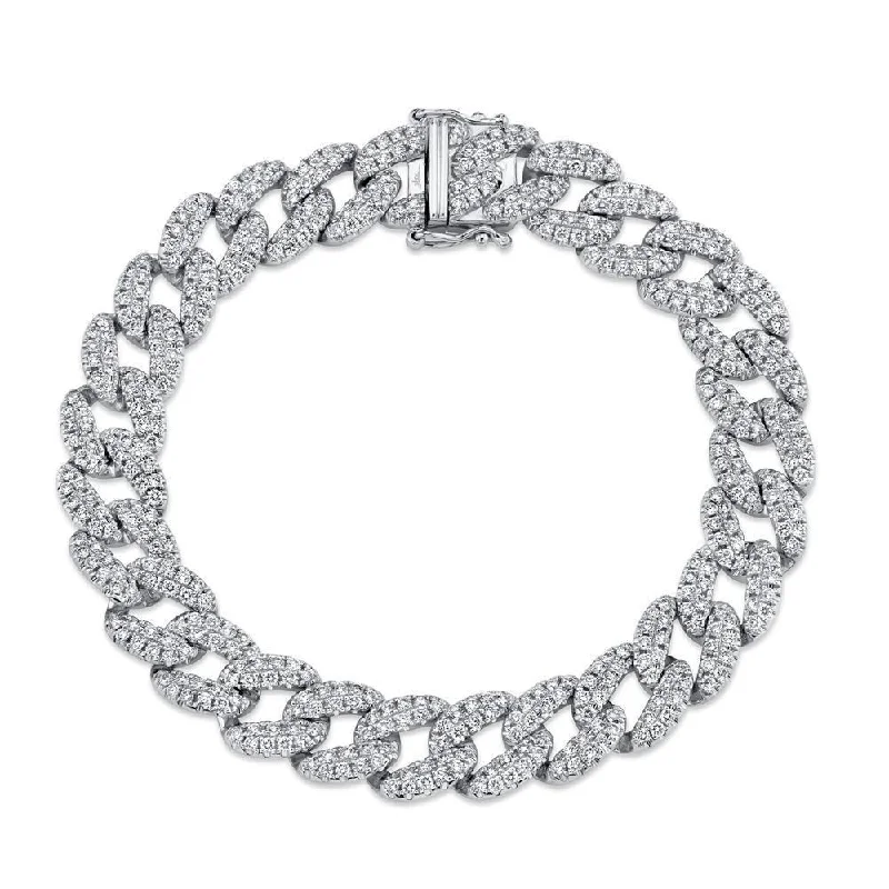 Ladies bracelets with emerald shine -14K White Gold Diamond Pave Link Bracelet