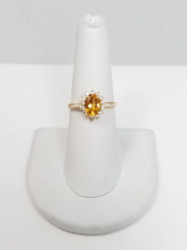 ladies-radiant-cut-rose-gold-rings-Golden Natural Citrine + Diamond 18k Yellow Gold Ring