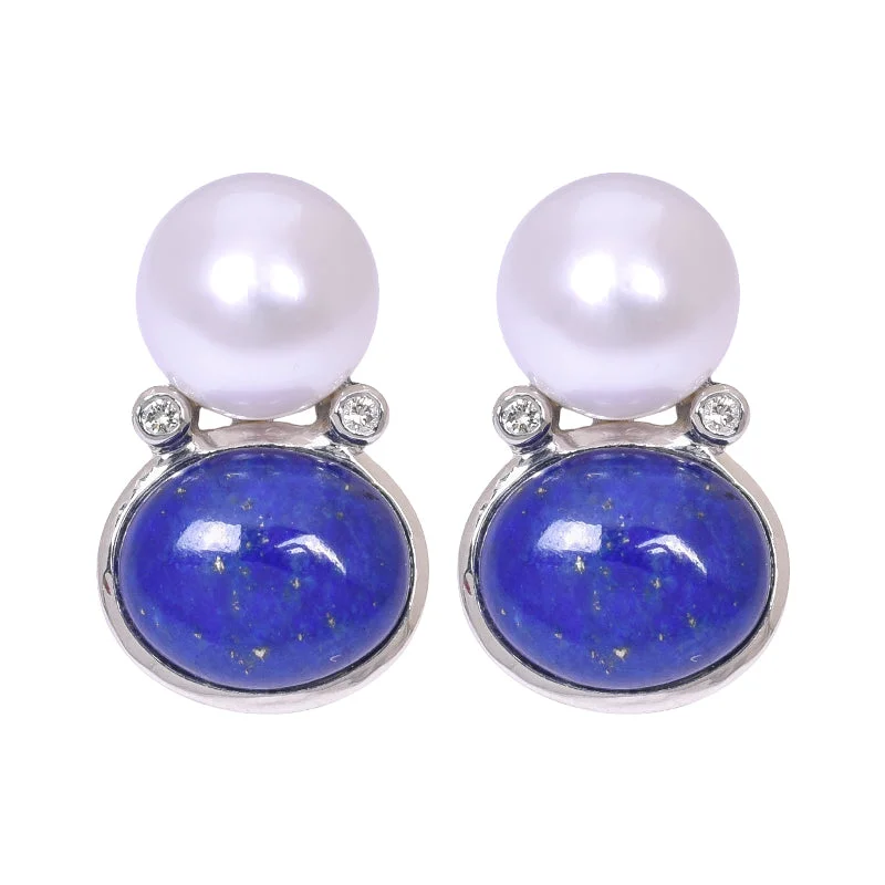 ladies-ethnic-hoop-earrings-Earrings- Lapis Lazuli, South Sea Pearl and Diamond