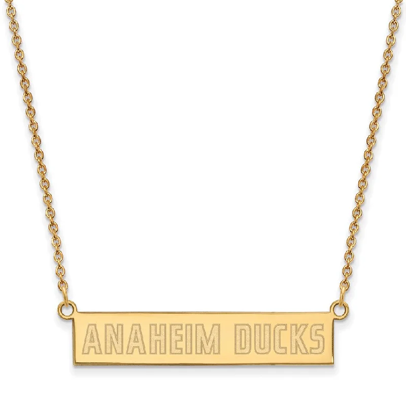 Ladies necklaces with swim pendants -SS 14k Yellow Gold Plated NHL Anaheim Ducks SM Bar Necklace, 18 Inch