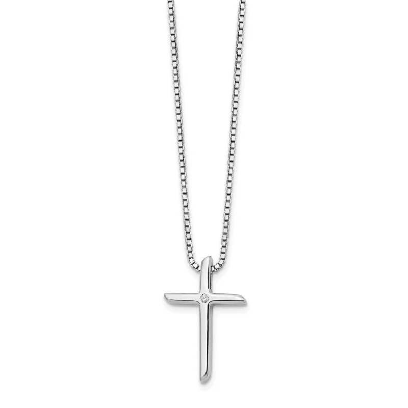 Ladies necklaces with plume pendants -Diamond Cross Box Chain Necklace in Rhodium Plated Silver, 18-20 Inch