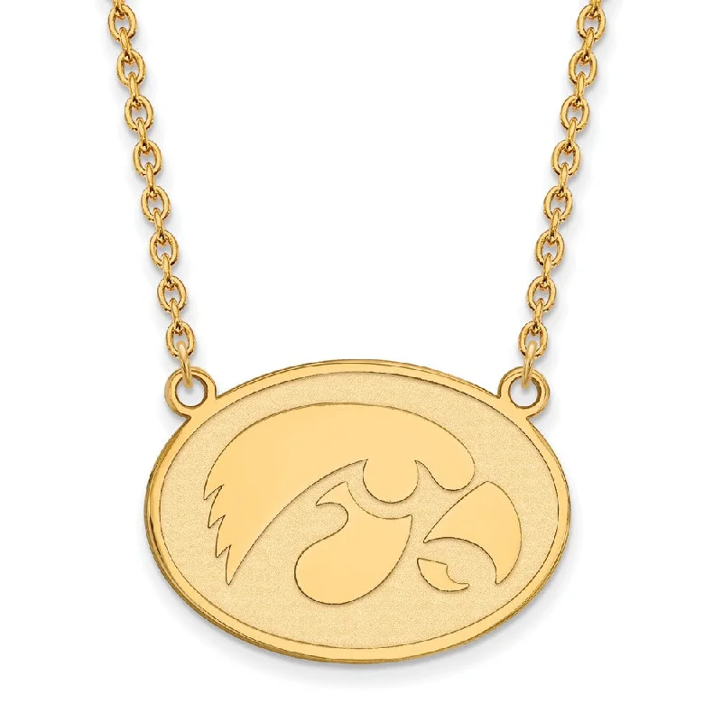 Ladies necklaces with talon pendants -14k Gold Plated Silver U of Iowa Hawkeye Disc Pendant Necklace