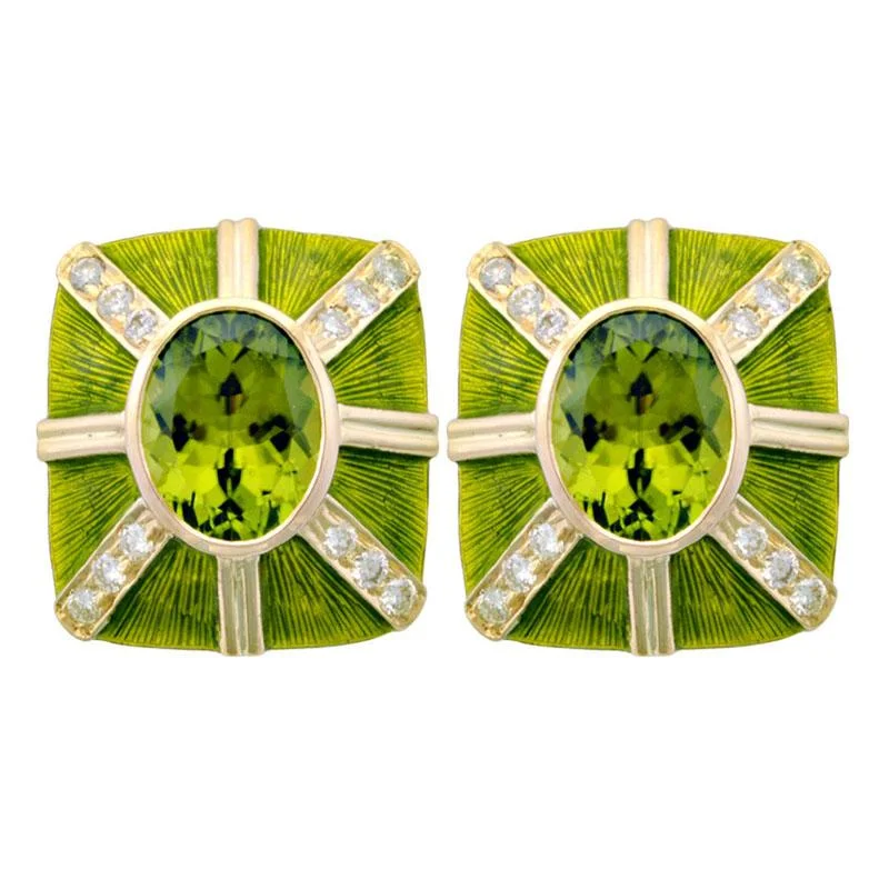 ladies-cross-hook-earrings-Earrings-Peridot and Diamond (Enamel)  (1925B)