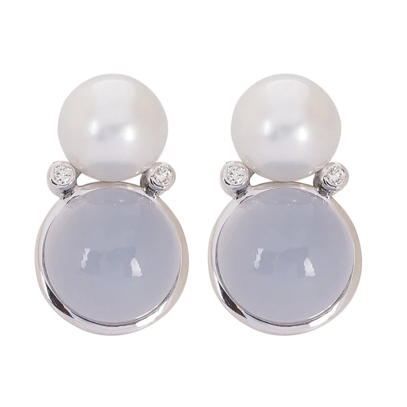 ladies-affordable-silver-earrings-Earrings- Chalcedony, Pearl and Diamond