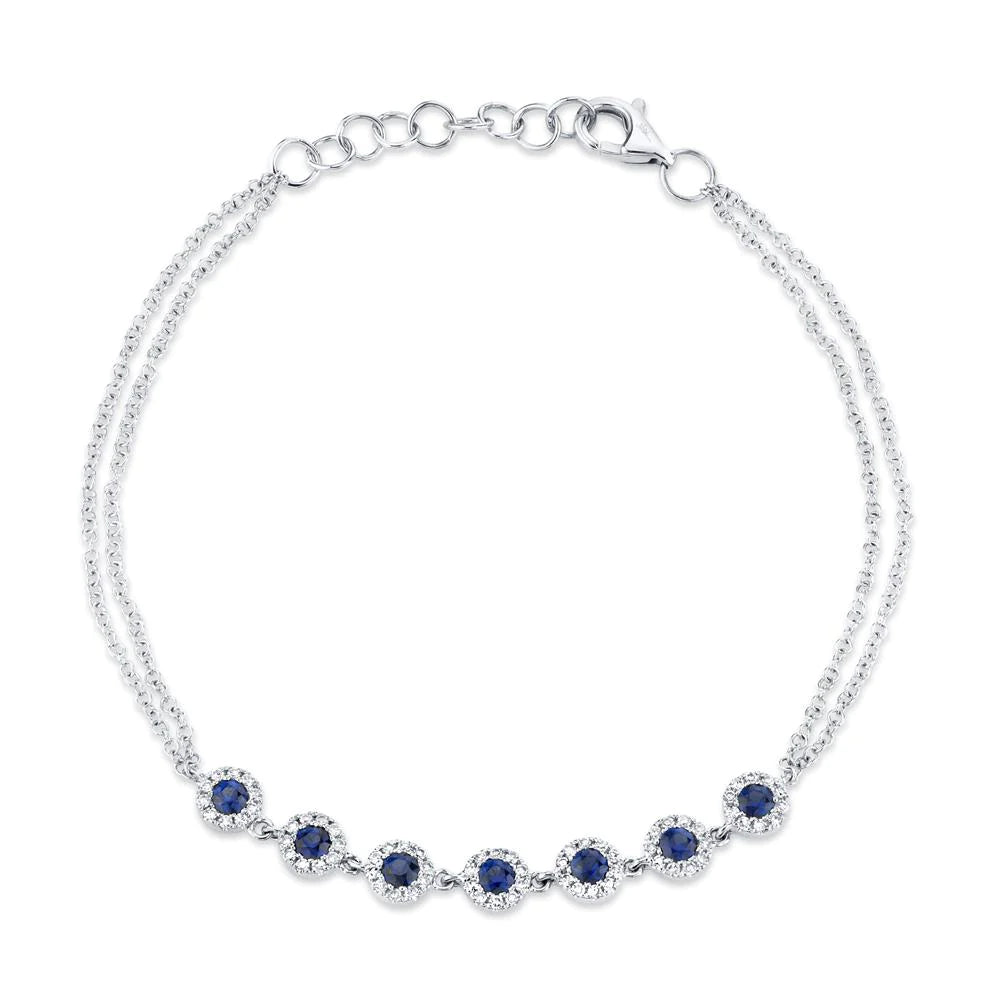 Ladies bracelets for journey vibes -14K White Gold Diamond Halo and Blue Sapphire Bracelet