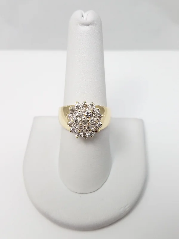 ladies-infinity-silver-rings-Flashy 10k Yellow Gold Natural Diamond Cluster Ring