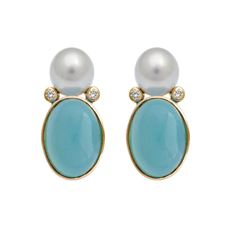 ladies-custom-pearl-earrings-Earrings- Chalcedony, S.S. Pearl and Diamond