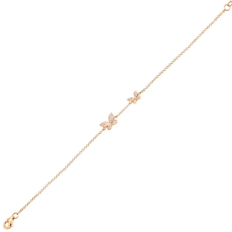 Ladies bracelets quad sets -14K Rose Gold Double Diamond Butterfly Bracelet