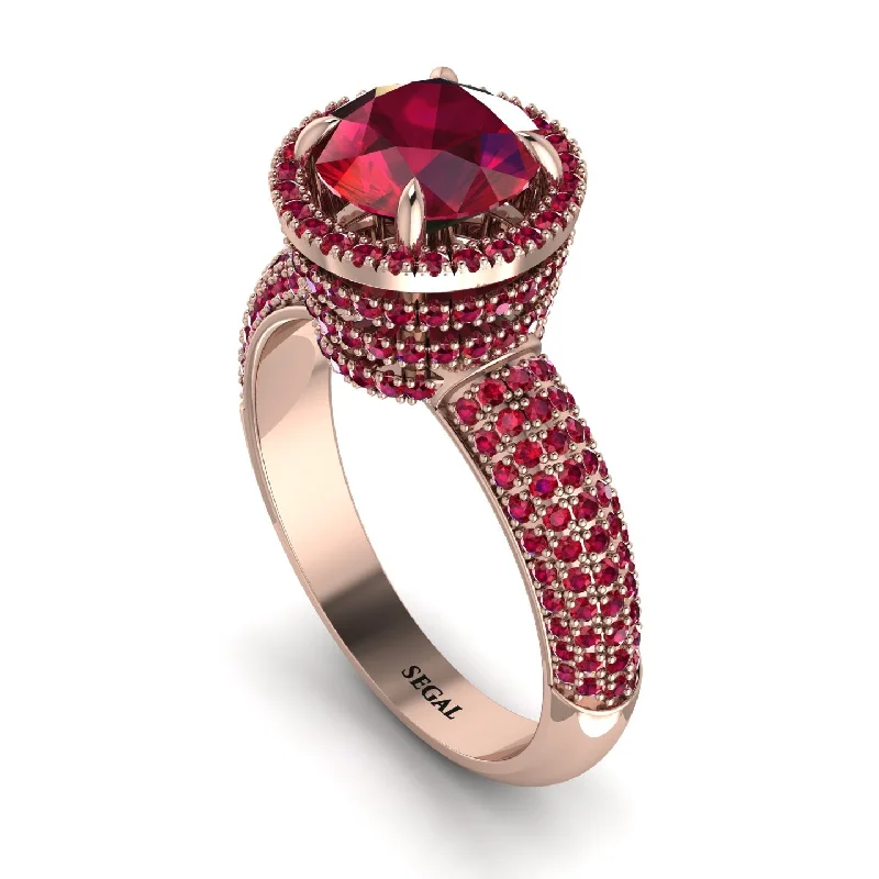 engagement-classic-rose-gold-rings-Ruby Cluster Halo Engagement Ring - Katie No. 56