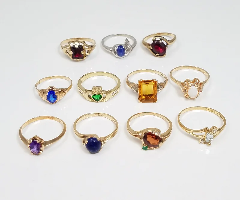 ladies-sapphire-shank-rings-10k Gold Synthetic Gemstone Ring Lot