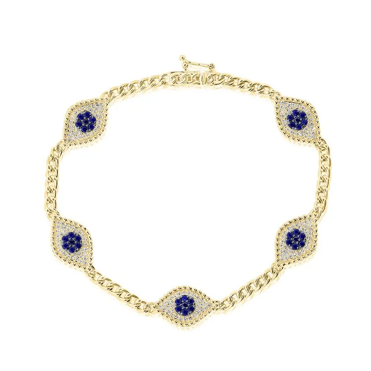 Ladies bracelets quirky elegance -14K Yellow Diamond & Sapphire Evil Eye Bracelet