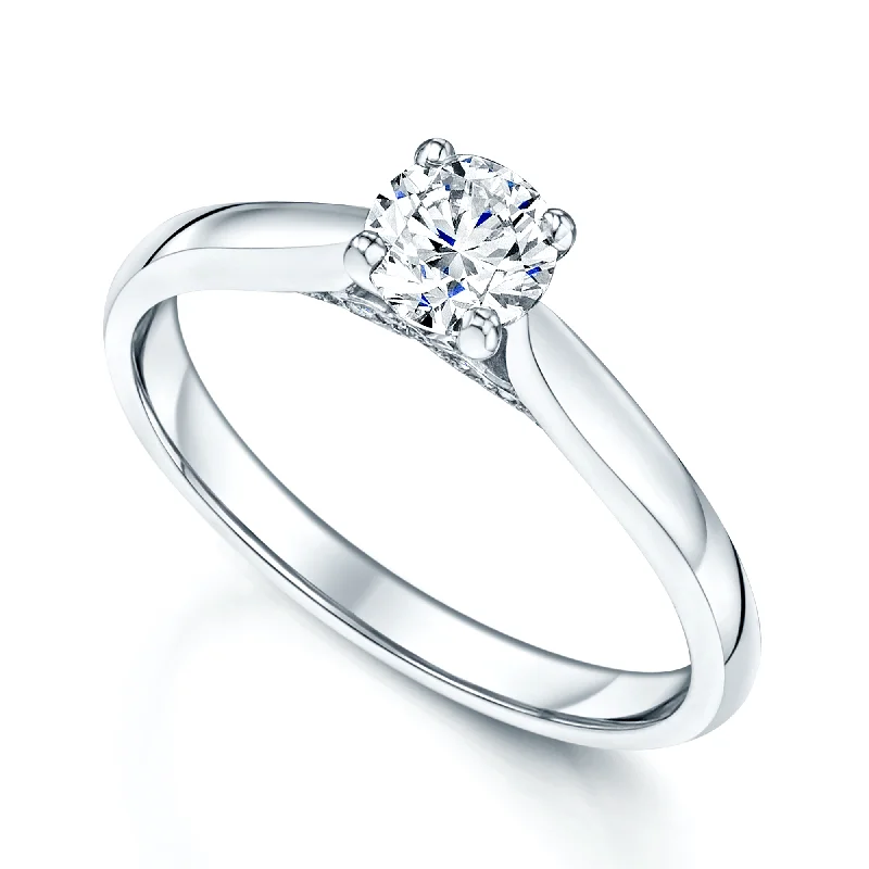 engagement-platinum-wide-band-rings-Platinum Round Brilliant Cut Diamond Solitaire Engagement Ring