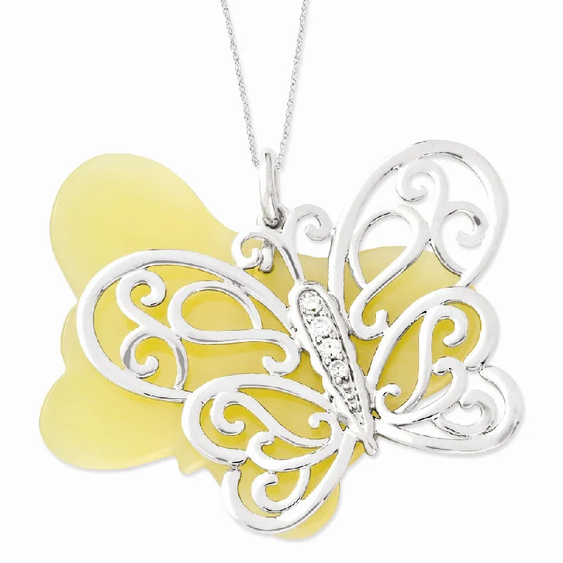 Ladies necklaces personalized engravings -Believe You Can Sterling Silver Butterfly Necklace with Cubic Zirconia