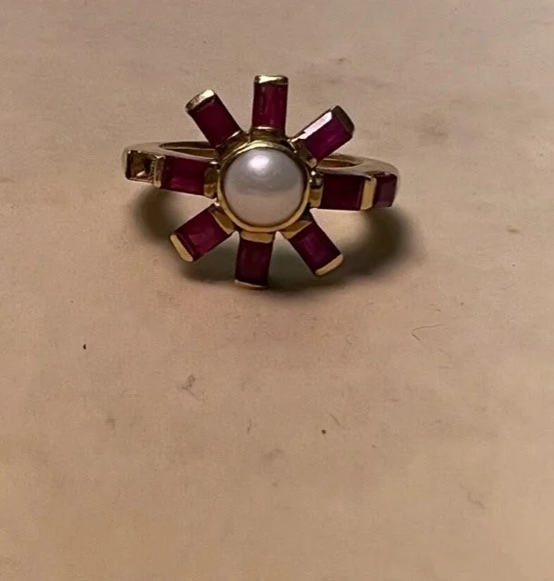 ladies-birthstone-gold-rings-Repair - Ring - Pearl and Ruby (1145K)