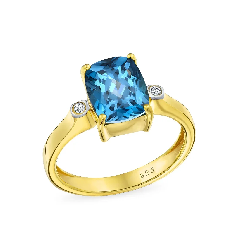 engagement-emerald-halo-rings-3.17CT London Blue Topaz Emerald Cut Engagement Ring in 14K Gold Plated Silver