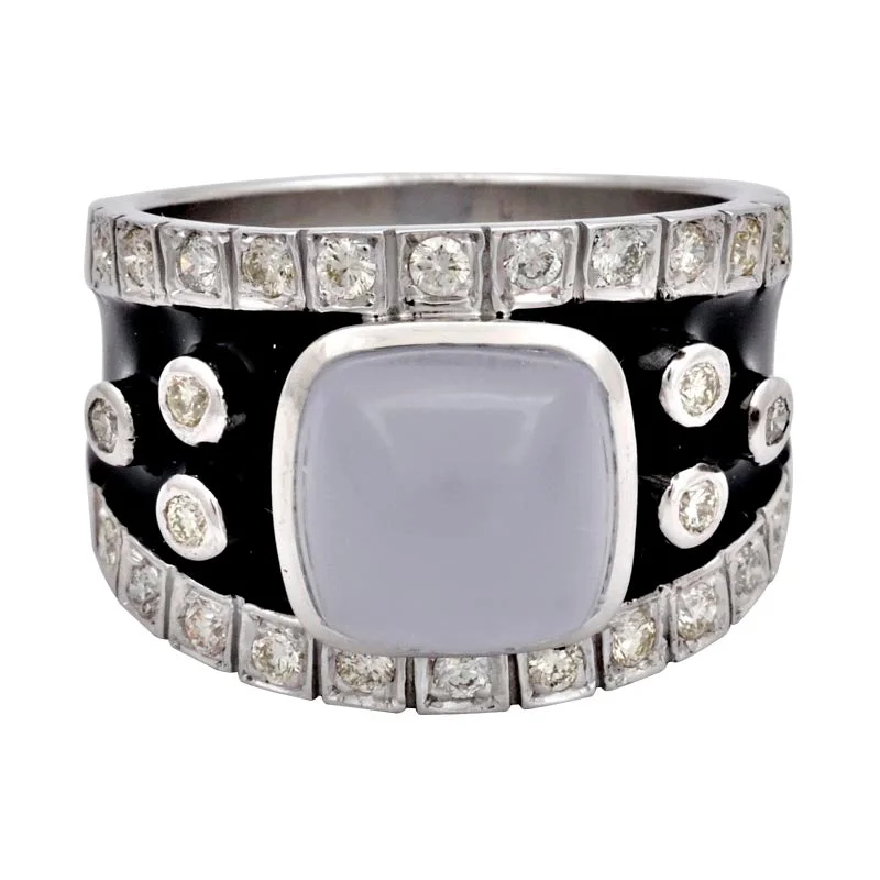 ladies-vintage-diamond-rings-Repair - Ring - Chalcedony and Diamond (Enamel) (147GS)