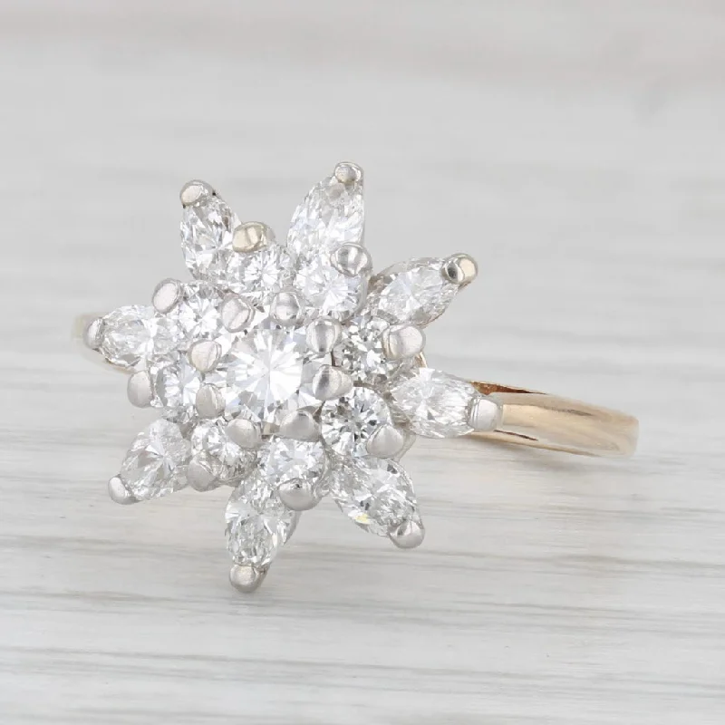 engagement-unique-silver-rings-1.16ctw Diamond Cluster Flower Engagement Ring 14k Yellow Gold Size 6.25