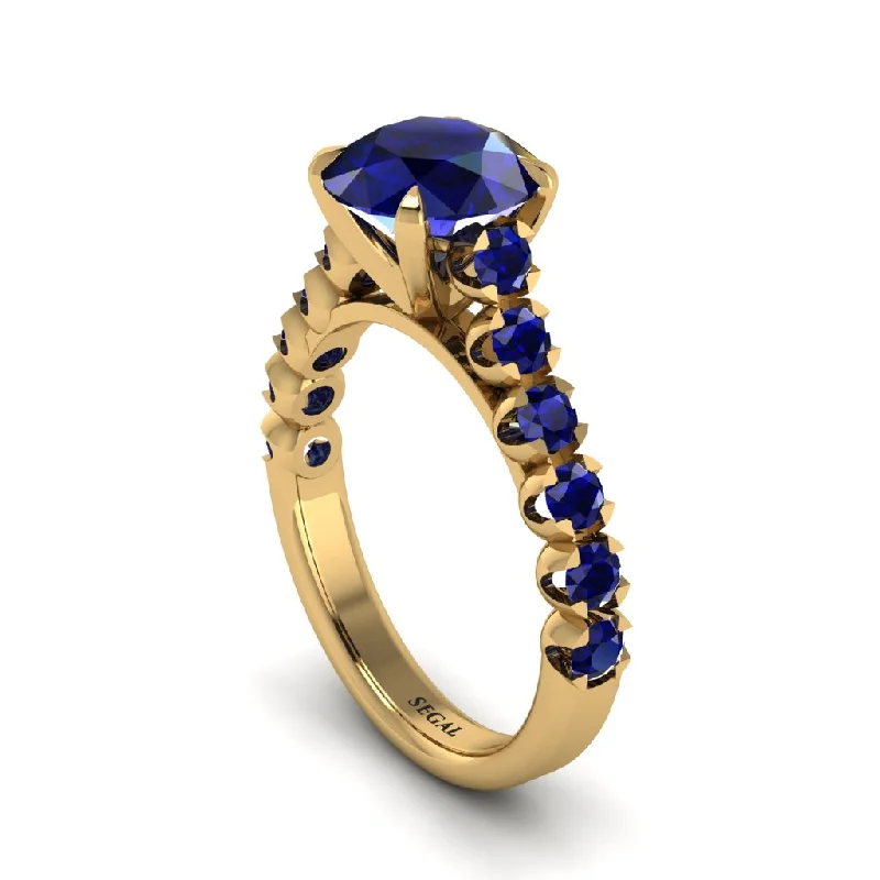 engagement-heart-cathedral-rings-2ct Round Cut Sapphire 14K Gold Engagement Ring - Christina No. 73