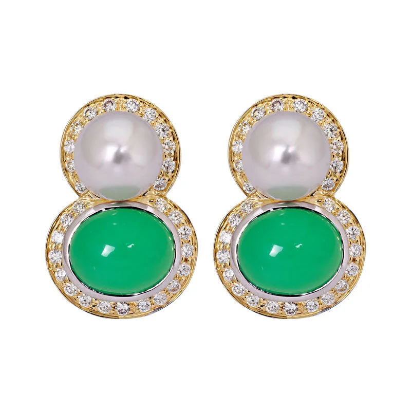 ladies-birthstone-chandelier-earrings-Earrings- Chrysoprase, South Sea Pearl and Diamond