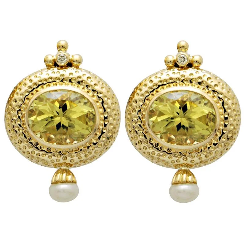 ladies-gold-diamond-earrings-Earrings-Lemon Quartz, Pearl and Diamond  (1623I)