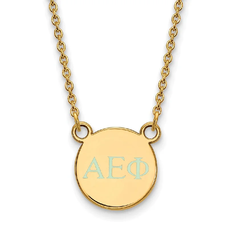 Ladies necklaces for cafe vibes -14K Plated Silver Alpha Epsilon Phi XS Aqua Enamel Greek Necklace